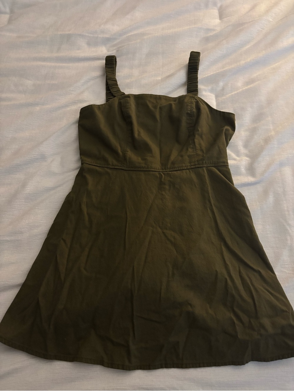 Arizona Jean Company Olive Green Mini Dress with Ruched Straps Built in Shorts